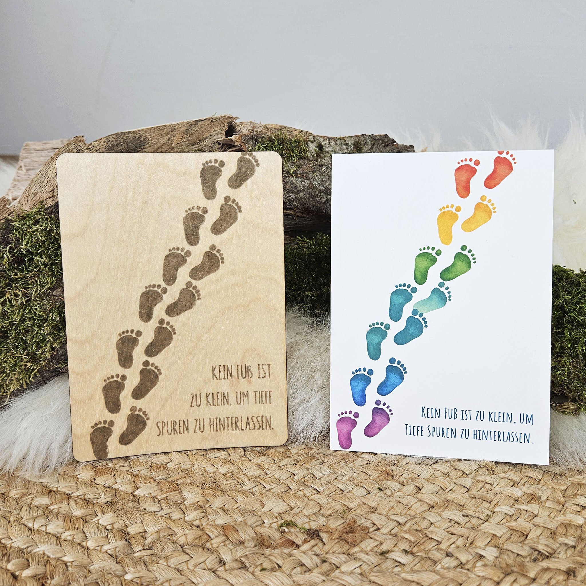 Echtholz Karte Sternenkind "kein Fuß ist zu klein..." Kondolenzkarte / Trauerkarte / Beileidskarte Fehlgeburt Postkarte Holz / Holzkarte