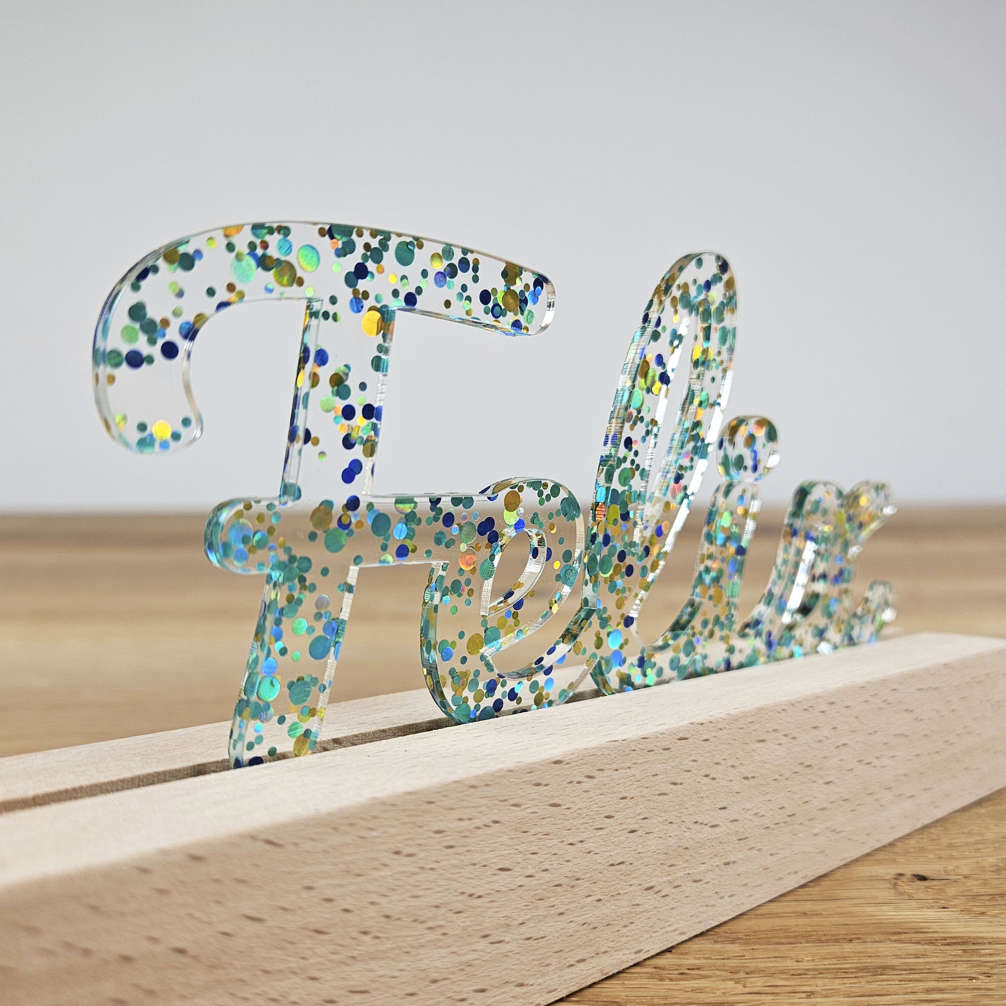 Großes, personalisiertes Nachtlicht Glitter-Konfetti petrol türkis, LED Lampe mit Wunschname personalisiert