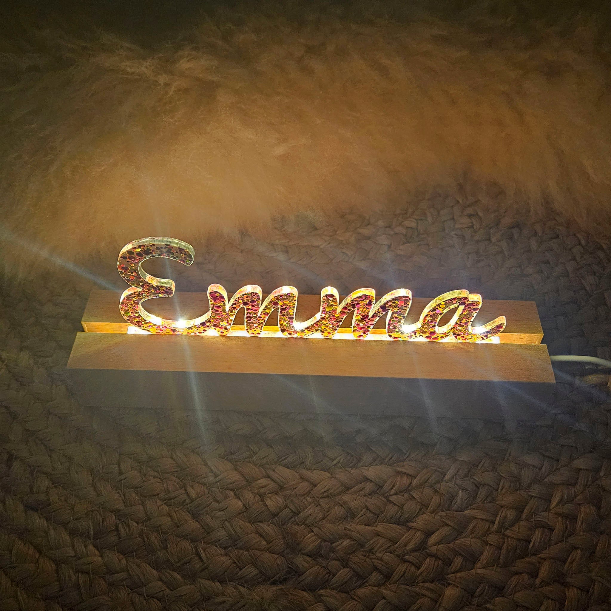 Großes, personalisiertes Nachtlicht Glitter-Konfetti pink gold, LED Lampe mit Wunschname personalisiert