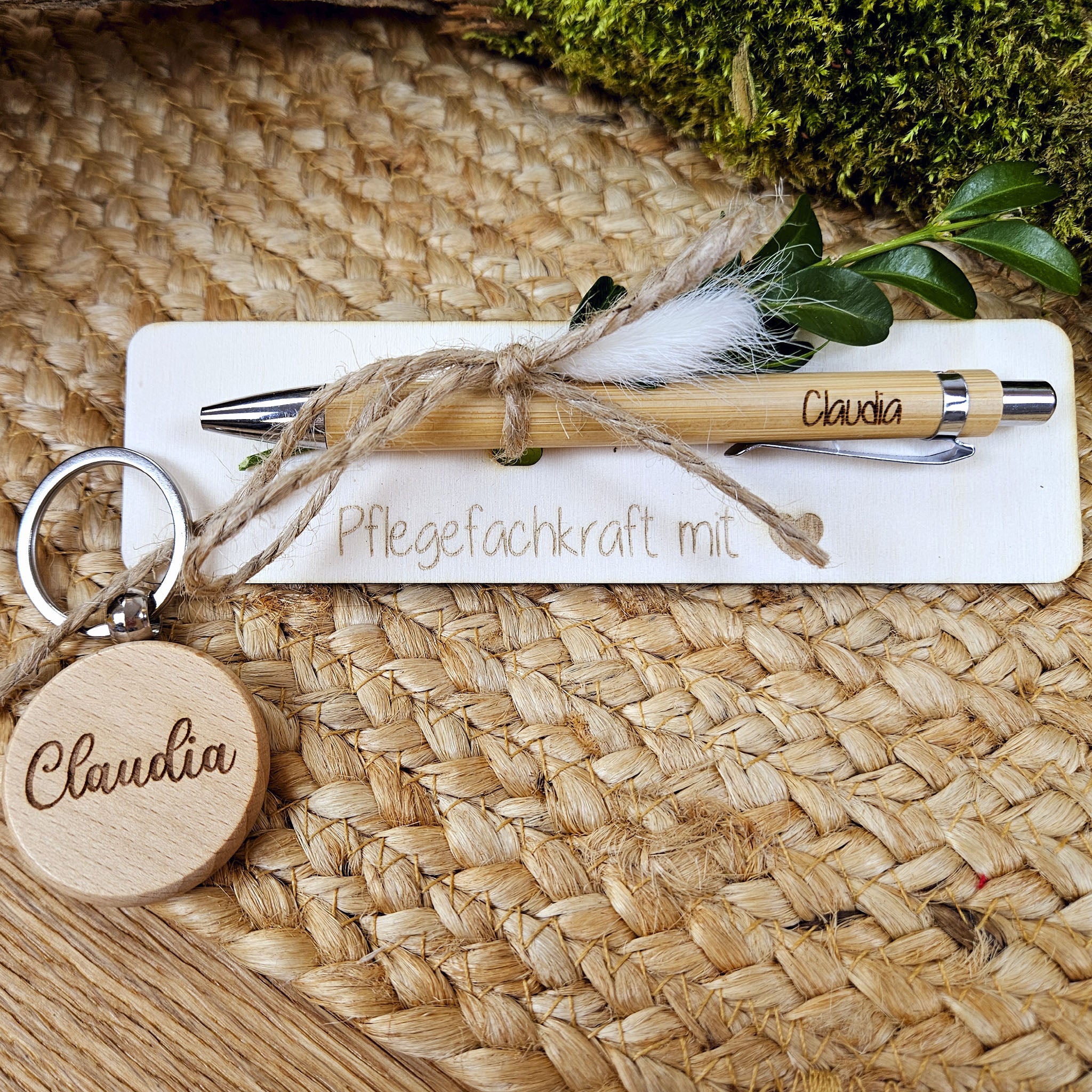 Geschenkset personalisierter Kugelschreiber & Schlüsselanhänger für Lehrer, Erzieher, Hebamme, flegepersonal... Dankeschön