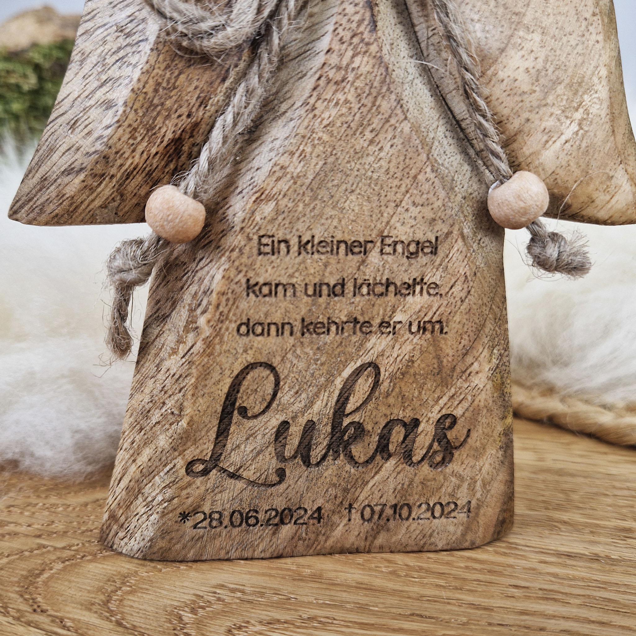 Personalisierter Holz Engel, Schutzengel, Trauer Deko, Geschenk bei Trauer, Anteilnahme, Kondolenz, Sternenkind, Trauergeschenk Fehlgeburt