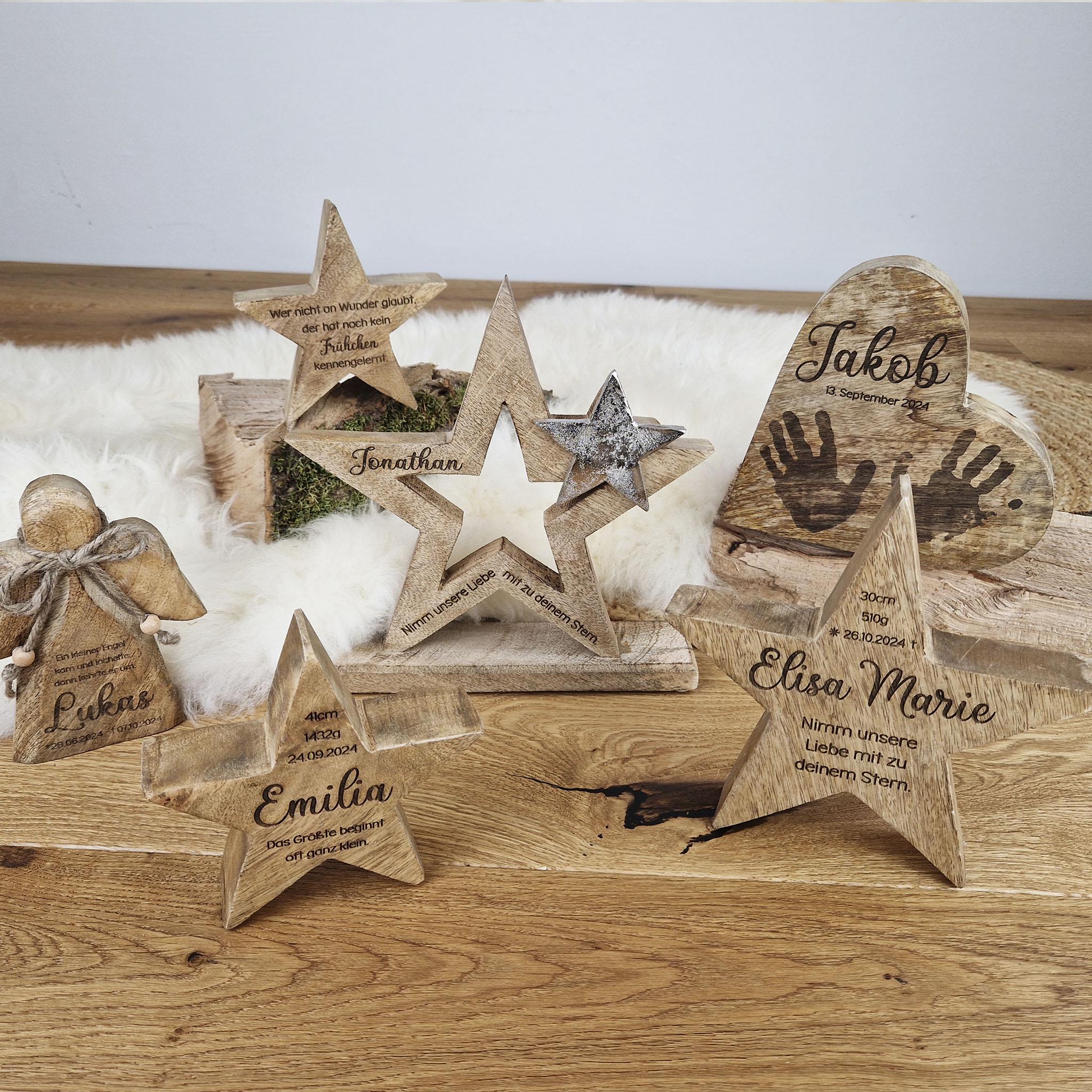 Großer personalisierter Holz Stern, Sternenkind Geschenk, Kondolenz, Anteilnahme, personalisiertes Geschenk, Frühchen, Geschenk Geburt