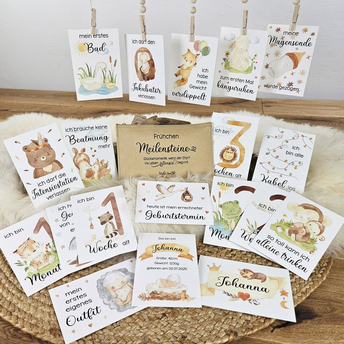 Personalisierte Meilensteine für Frühchen, Karten-Set