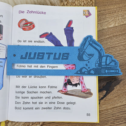Personalisierte Lesehilfe &quot;Bagger&quot; für Leseanfänger zum Schulstart, Einschulung, Schultüte, Schulanfang Grundschule