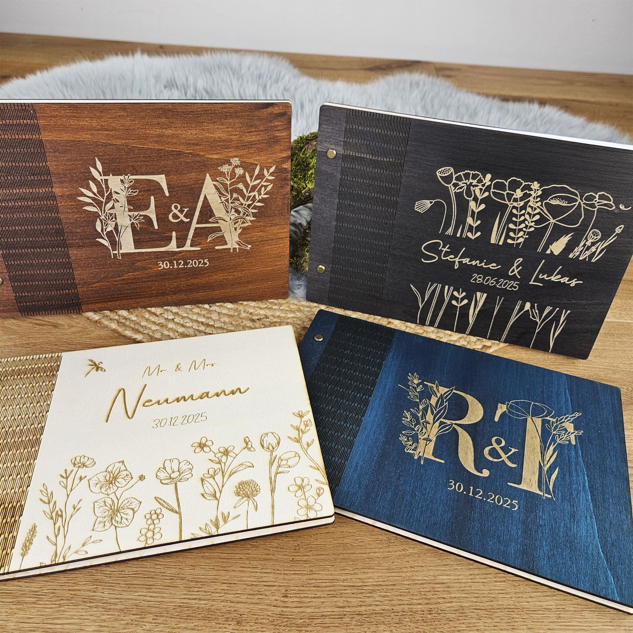 Personalisiertes Holz-Gästebuch Geburtstag, Farbwahl, Motiv &quot;Zweige&quot;, Holzbuch