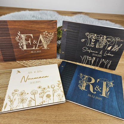 Personalisiertes Holz-Gästebuch Geburtstag, Farbwahl, Motiv &quot;Zweige&quot;, Holzbuch