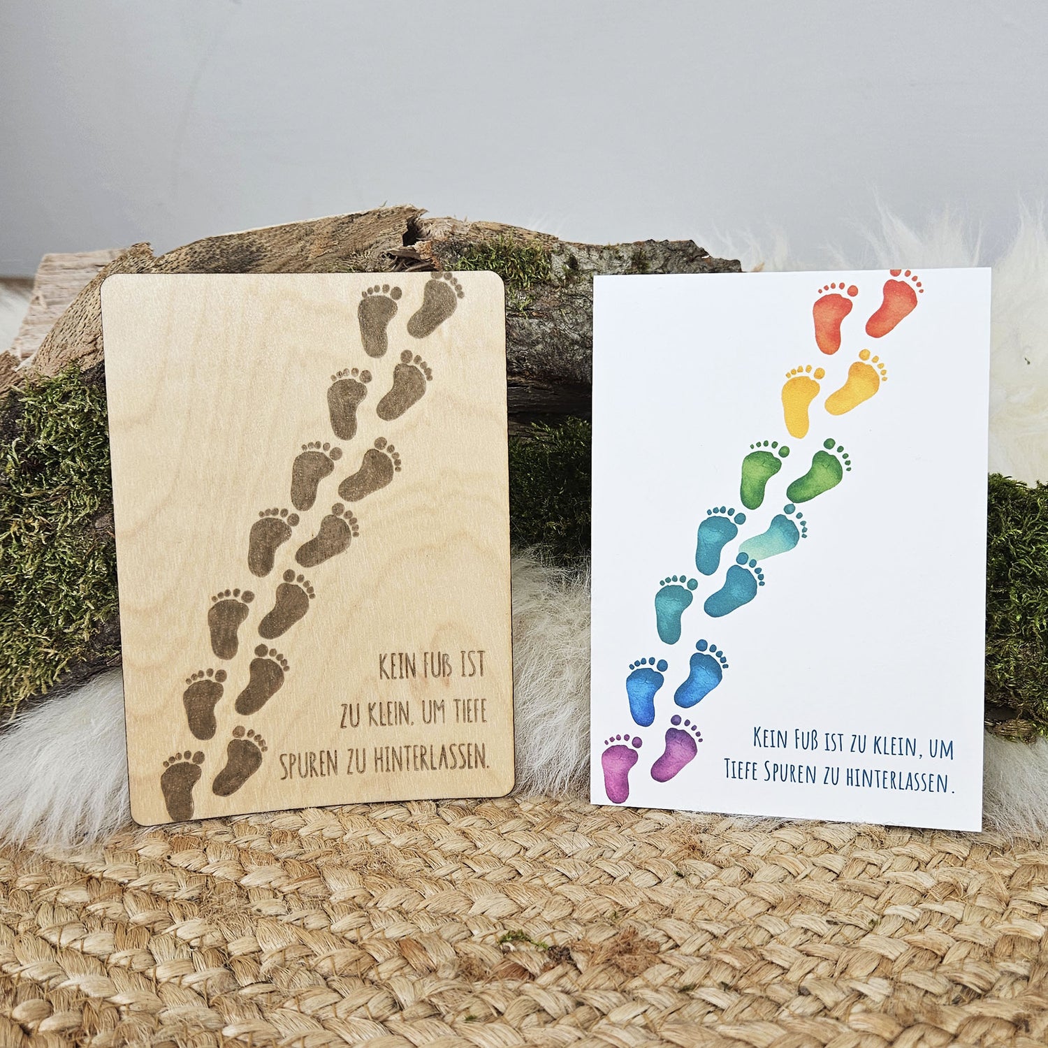 Echtholz Karte Sternenkind &quot;kein Fuß ist zu klein...&quot; Kondolenzkarte / Trauerkarte / Beileidskarte Fehlgeburt Postkarte Holz / Holzkarte