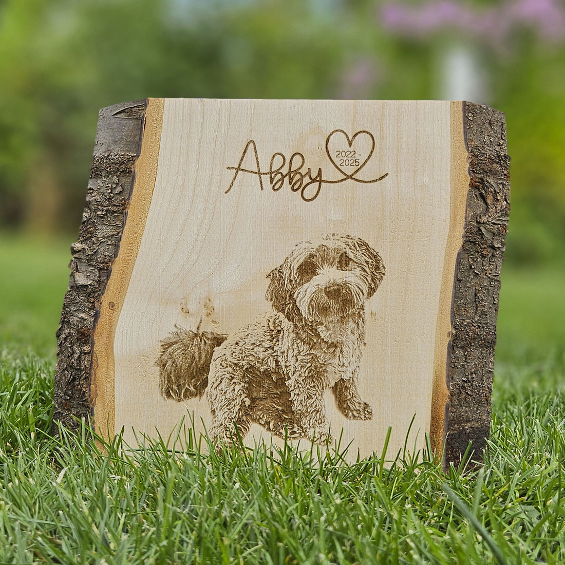 Personalisiertes Fotogravur Holzbild Haustier Erinnerung, Hund, Katze, Pferd &amp; Co., Foto Erinnerung Haustier memorial