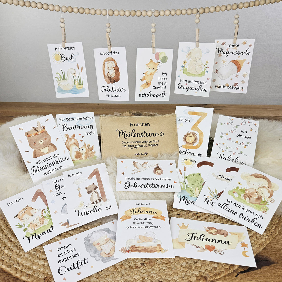 Personalisierte Meilensteine für Frühchen, Karten-Set