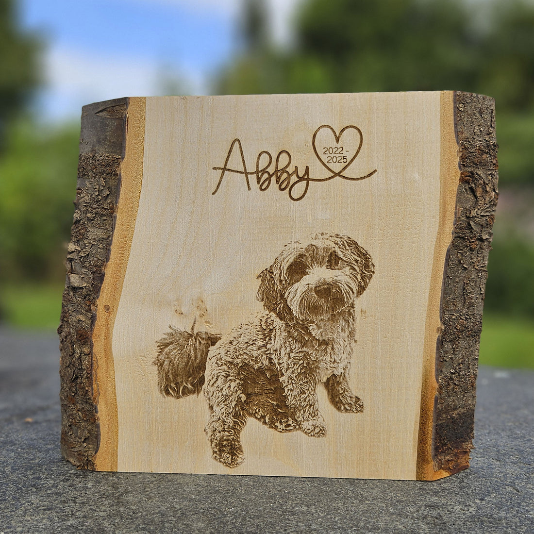 Personalisiertes Fotogravur Holzbild Haustier Erinnerung, Hund, Katze, Pferd &amp; Co., Foto Erinnerung Haustier memorial