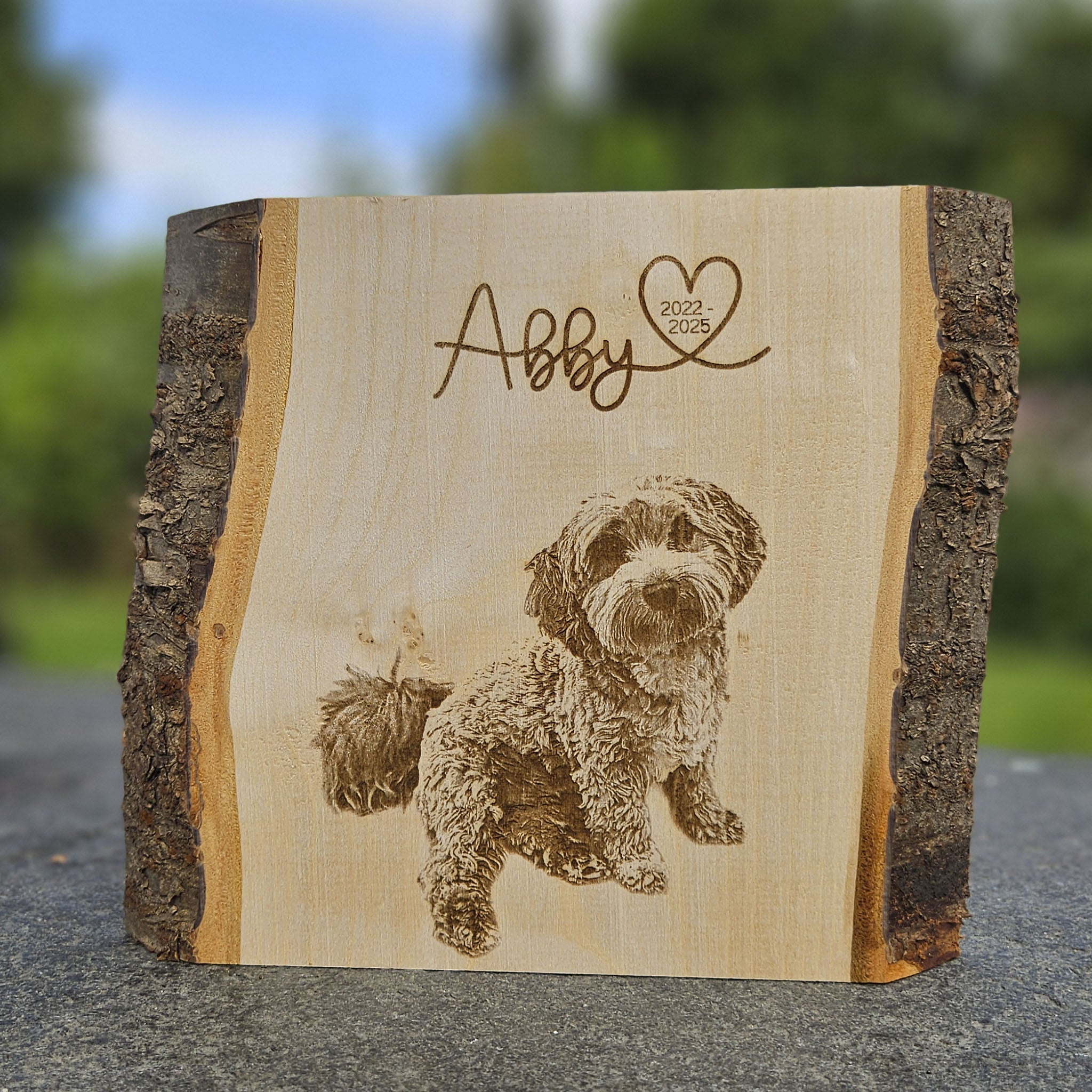 Personalisiertes Fotogravur Holzbild Haustier Erinnerung, Hund, Katze, Pferd &amp; Co., Foto Erinnerung Haustier memorial