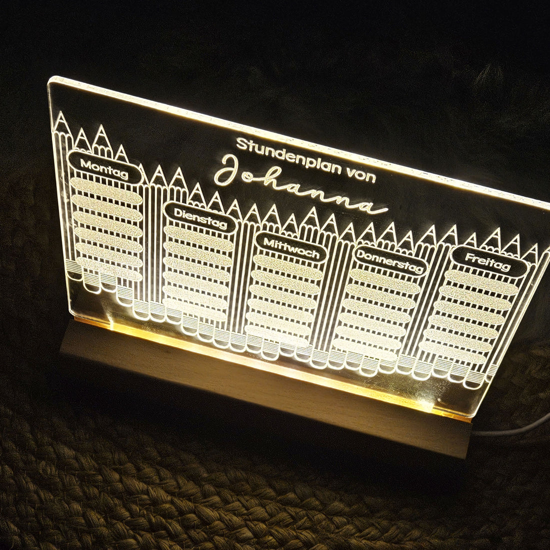Personalisierter Stundenplan, LED-beleuchteter Stundenplan, individueller Stundenplan Acrylglas, wiederverwendbar, Nachtlicht, Nachtlampe