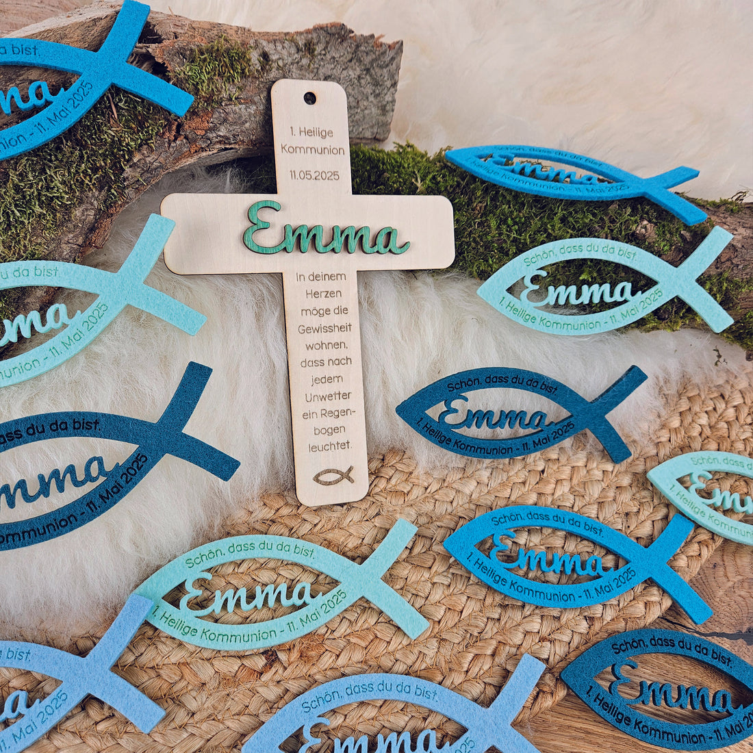 Personalisiertes Kreuz zu Taufe, Segnung - 3D Holzkreuz mit Namen &amp; Wunschspruch