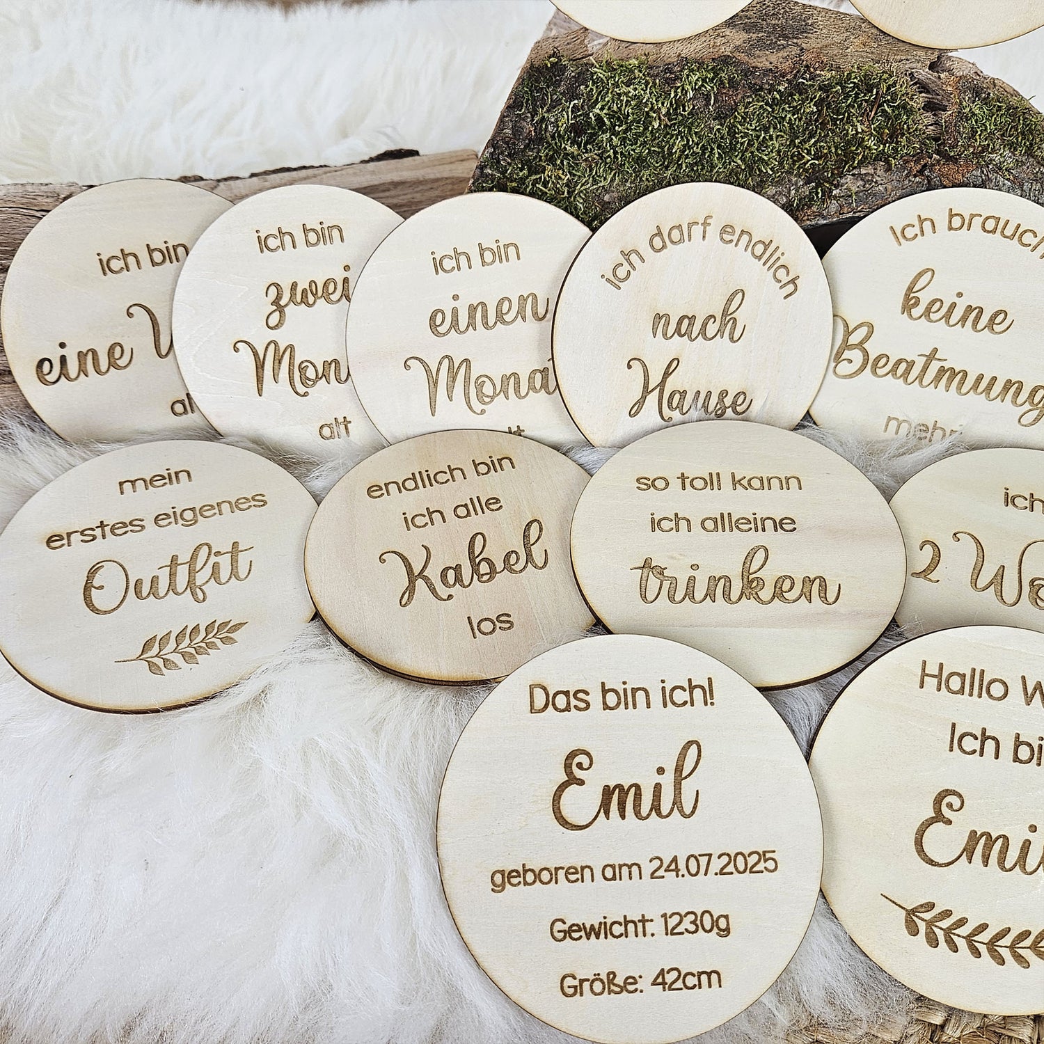 Personalisierte Meilensteine für Frühchen aus Holz