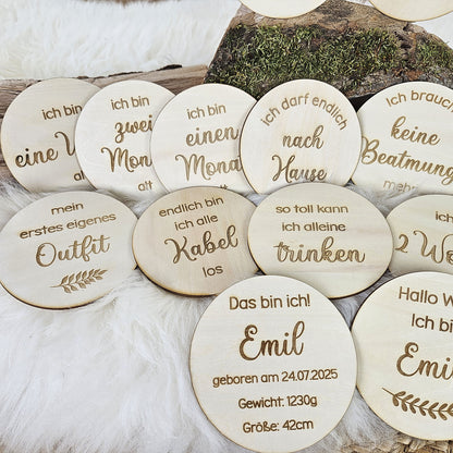 Personalisierte Meilensteine für Frühchen aus Holz