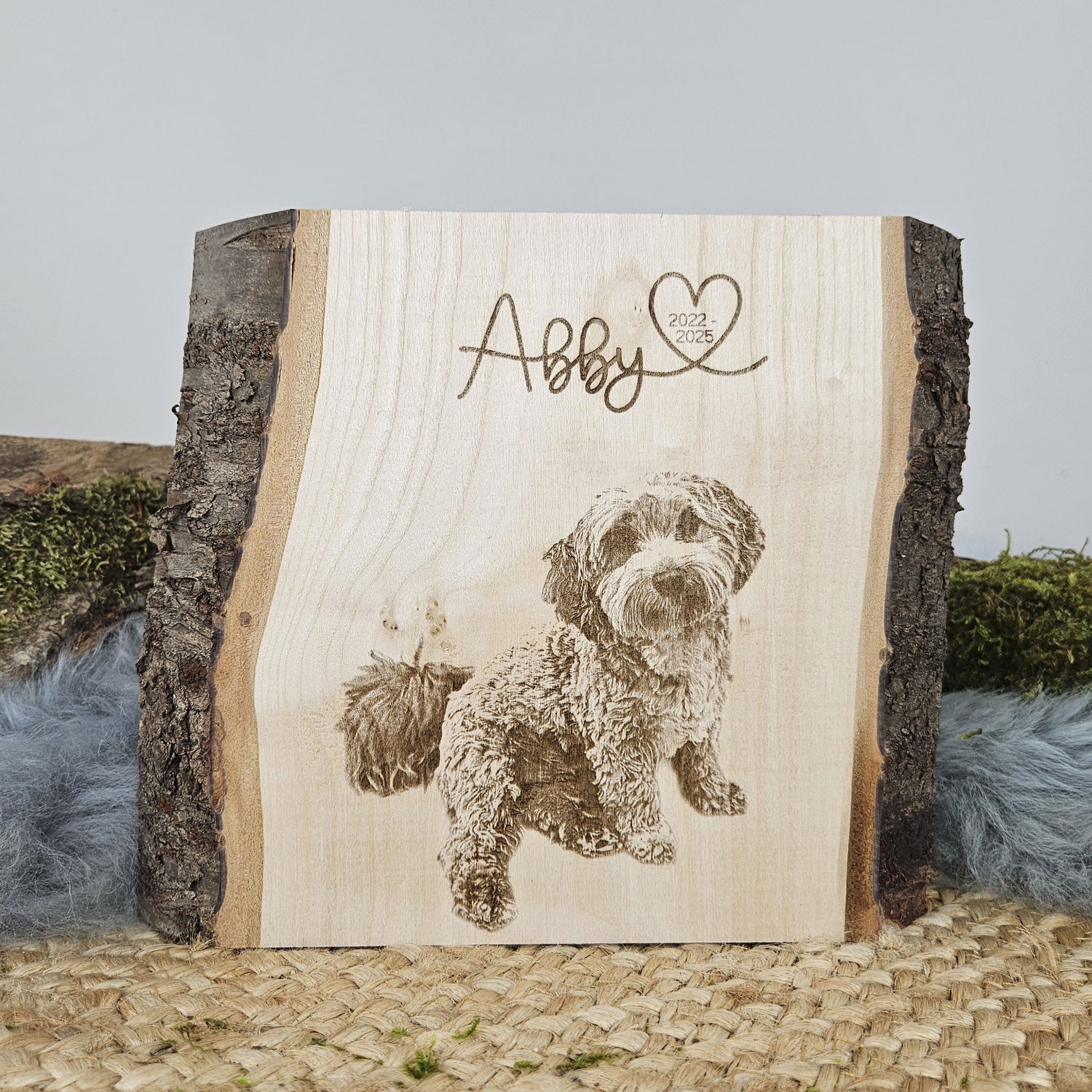 Personalisiertes Fotogravur Holzbild Haustier Erinnerung, Hund, Katze, Pferd &amp; Co., Foto Erinnerung Haustier memorial