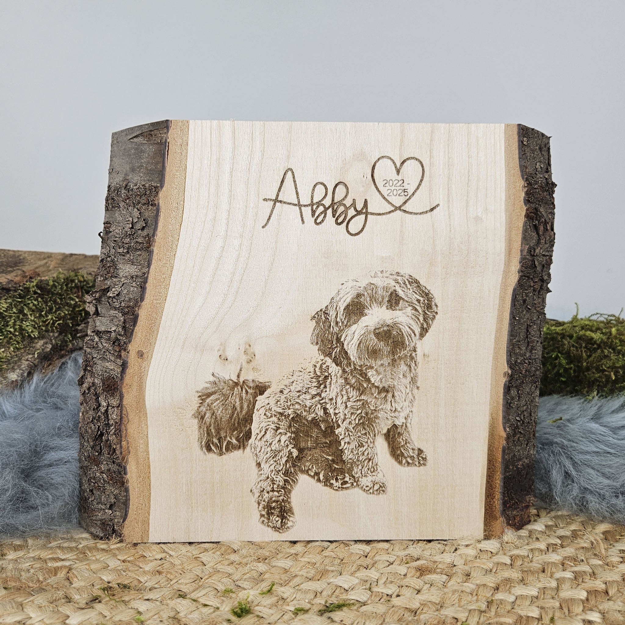Personalisiertes Fotogravur Holzbild Haustier Erinnerung, Hund, Katze, Pferd &amp; Co., Foto Erinnerung Haustier memorial