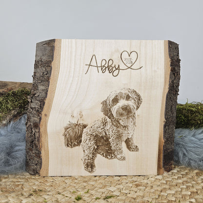 Personalisiertes Fotogravur Holzbild Haustier Erinnerung, Hund, Katze, Pferd &amp; Co., Foto Erinnerung Haustier memorial