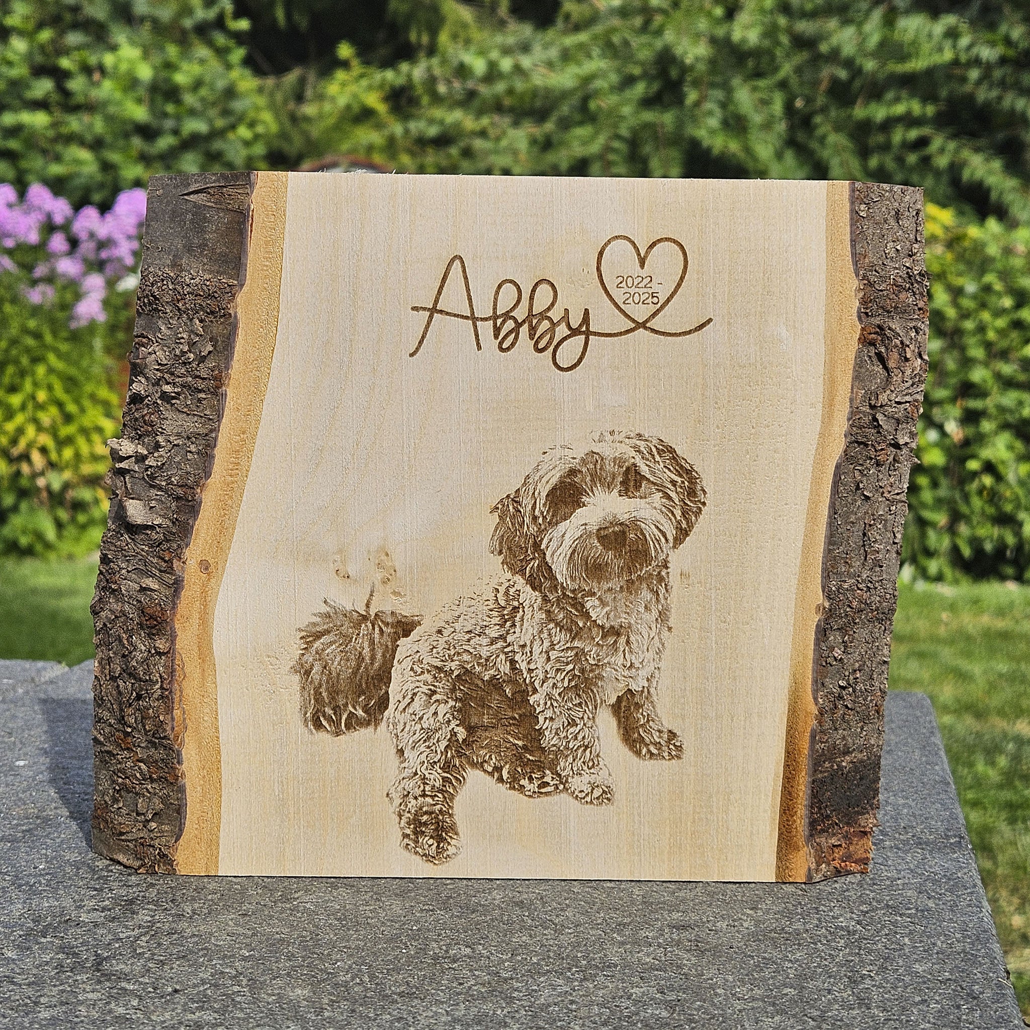 Personalisiertes Fotogravur Holzbild Haustier Erinnerung, Hund, Katze, Pferd &amp; Co., Foto Erinnerung Haustier memorial