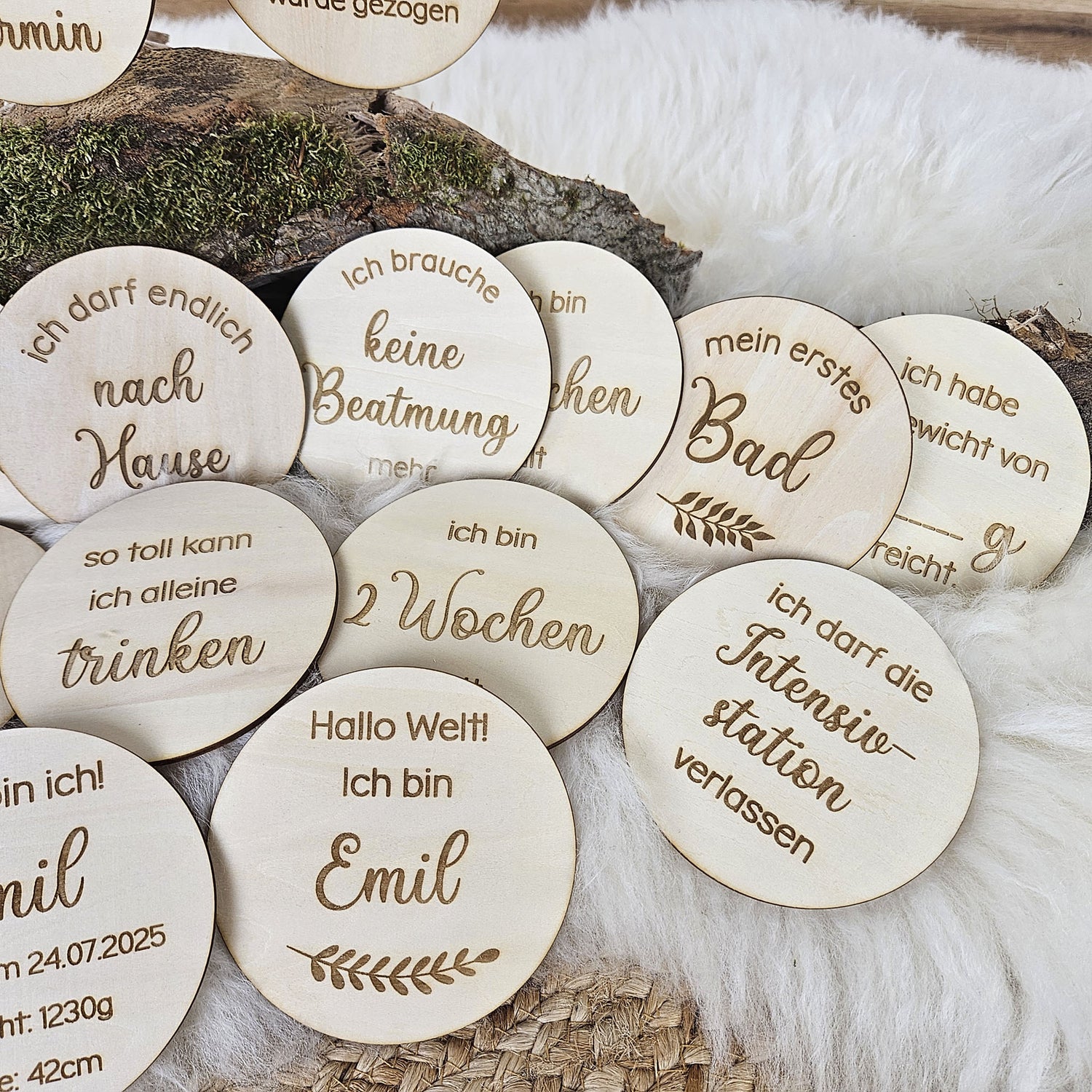 Personalisierte Meilensteine für Frühchen aus Holz
