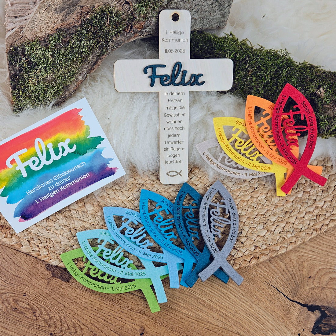 Personalisiertes Kreuz zu Taufe, Segnung - 3D Holzkreuz mit Namen (petrol) &amp; Wunschspruch