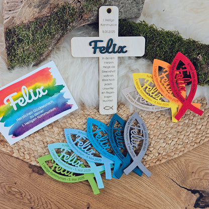 Personalisiertes Kreuz zu Taufe, Segnung - 3D Holzkreuz mit Namen (petrol) &amp; Wunschspruch