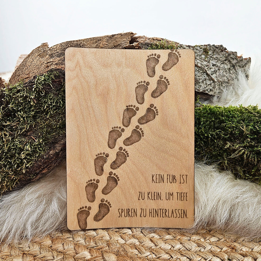 Echtholz Karte Sternenkind &quot;kein Fuß ist zu klein...&quot; Kondolenzkarte / Trauerkarte / Beileidskarte Fehlgeburt Postkarte Holz / Holzkarte