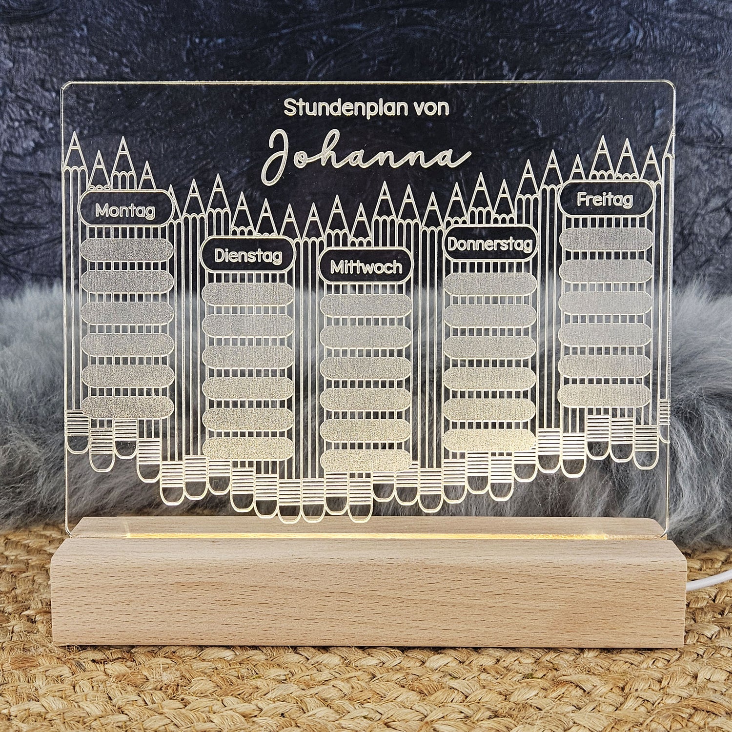 Personalisierter Stundenplan, LED-beleuchteter Stundenplan, individueller Stundenplan Acrylglas, wiederverwendbar, Nachtlicht, Nachtlampe