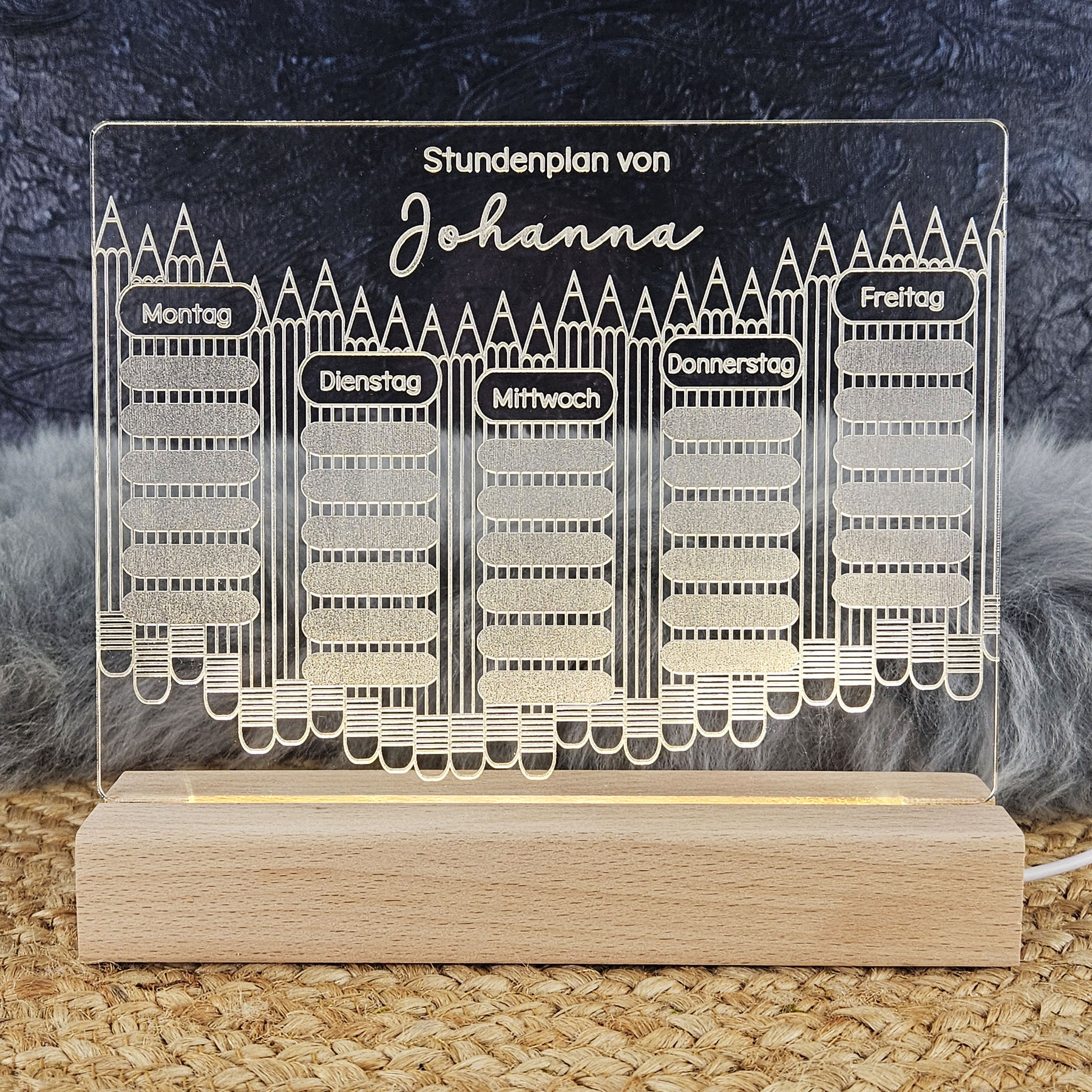 Personalisierter Stundenplan, LED-beleuchteter Stundenplan, individueller Stundenplan Acrylglas, wiederverwendbar, Nachtlicht, Nachtlampe
