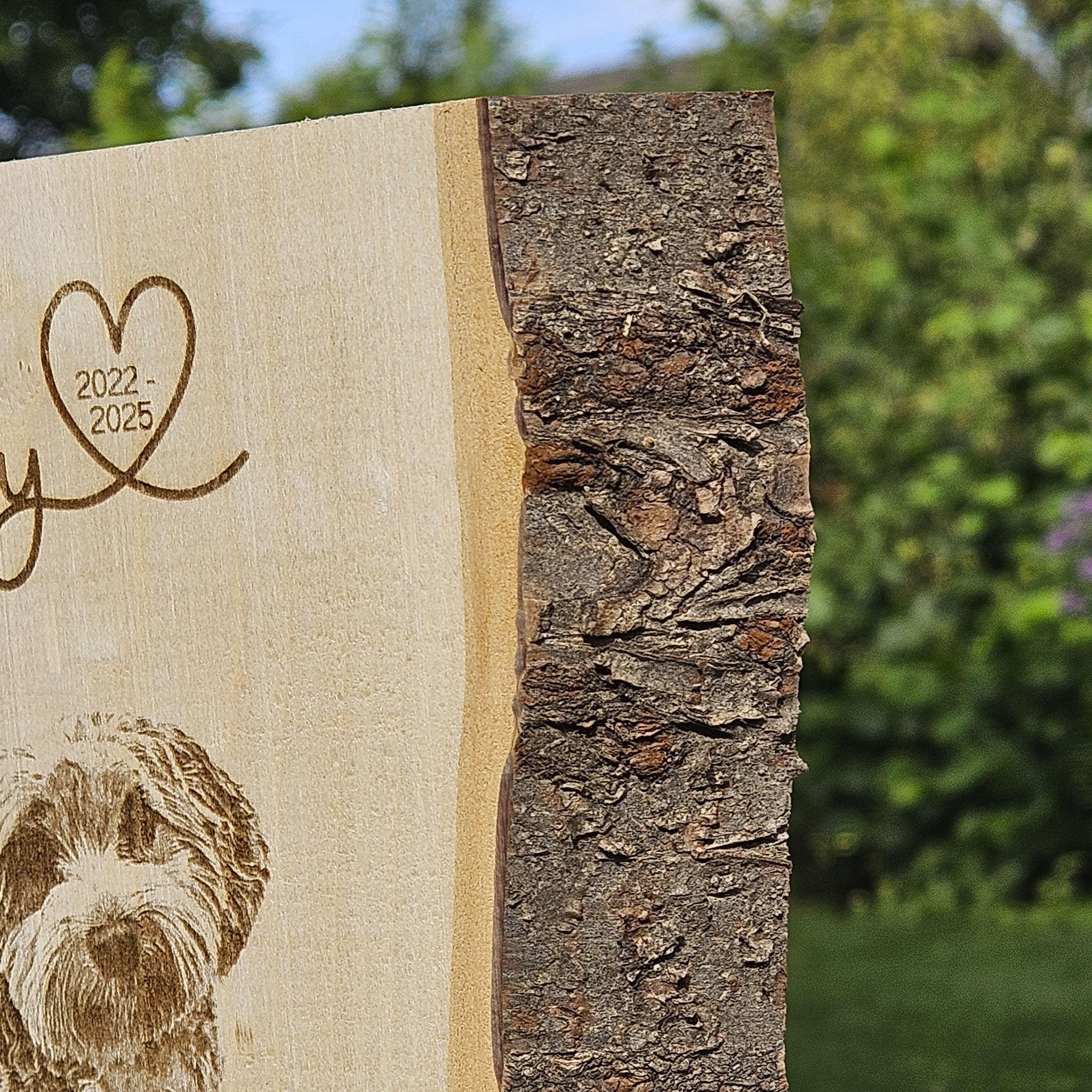 Personalisiertes Fotogravur Holzbild Haustier Erinnerung, Hund, Katze, Pferd &amp; Co., Foto Erinnerung Haustier memorial