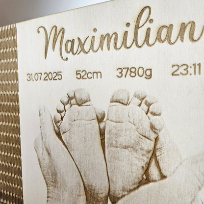 Personalisiertes Holz-Erinnerungsbuch, Geschenk zur Geburt