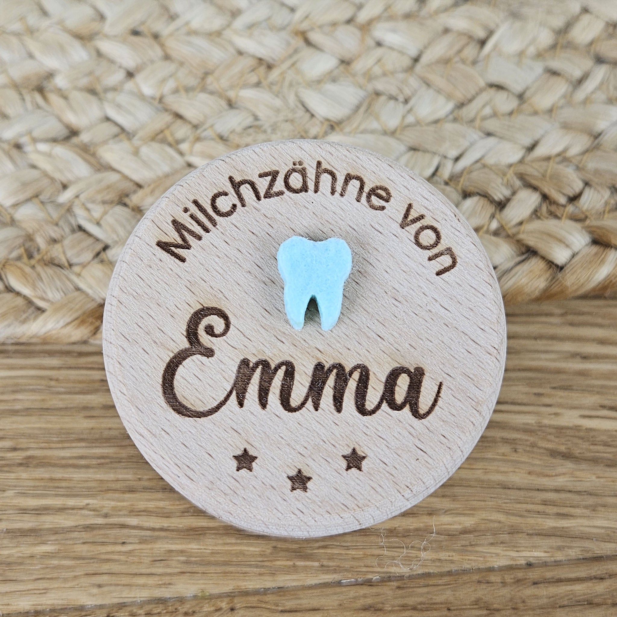 Personalisierte Zahndose, Holzdose mit Wunschname-Gravur, Holzdose Milchzähne, Milchzahndose Buchenholz