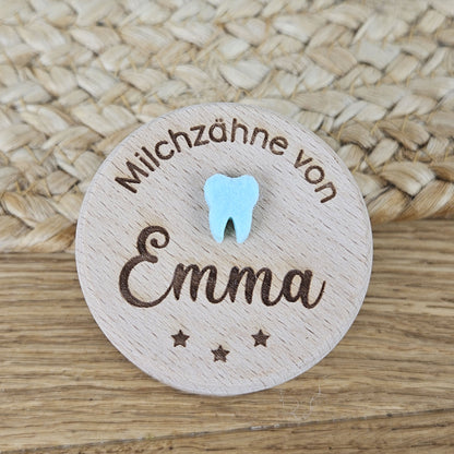 Personalisierte Zahndose, Holzdose mit Wunschname-Gravur, Holzdose Milchzähne, Milchzahndose Buchenholz