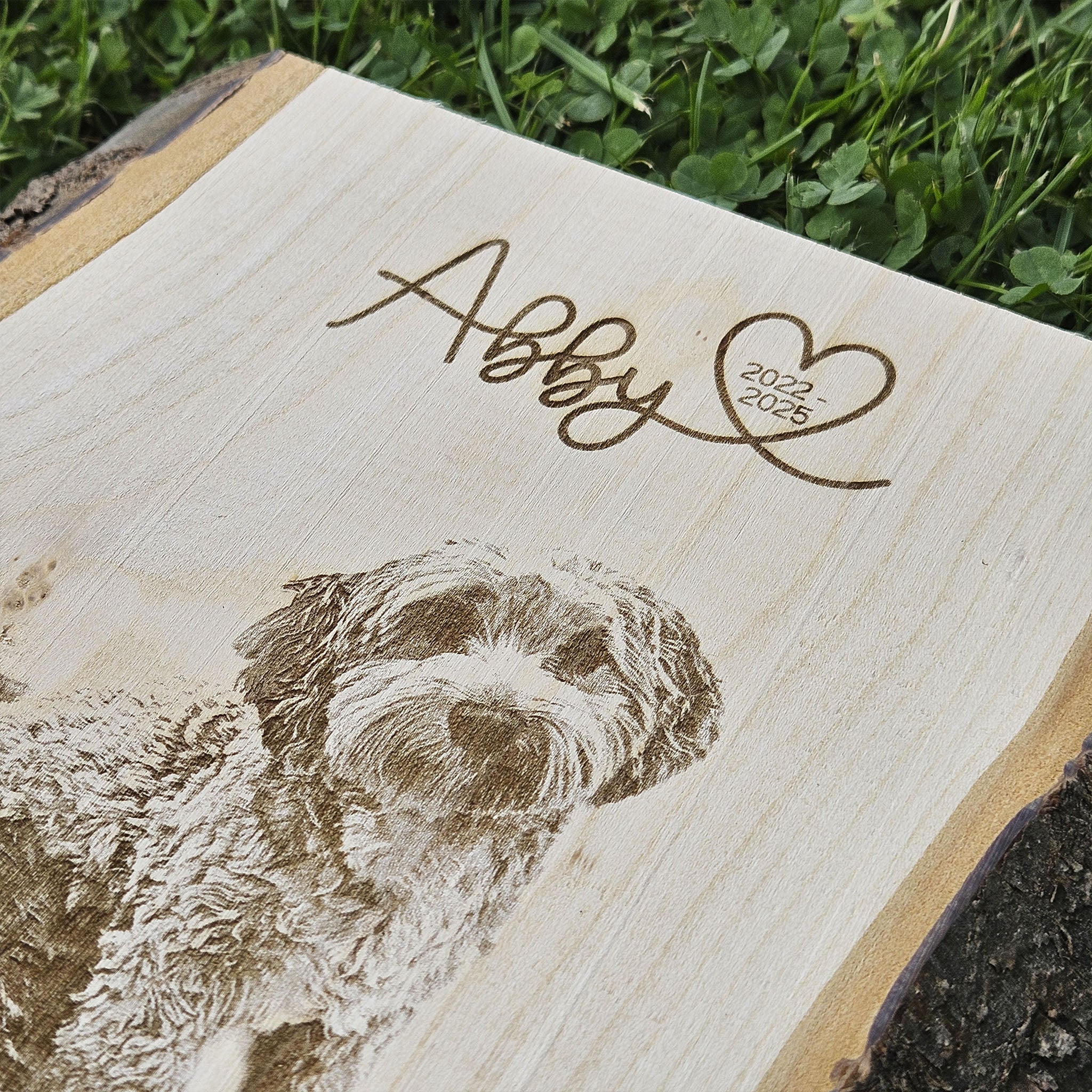 Personalisiertes Fotogravur Holzbild Haustier Erinnerung, Hund, Katze, Pferd &amp; Co., Foto Erinnerung Haustier memorial