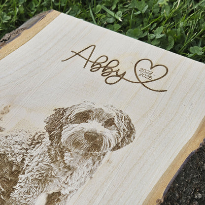 Personalisiertes Fotogravur Holzbild Haustier Erinnerung, Hund, Katze, Pferd &amp; Co., Foto Erinnerung Haustier memorial