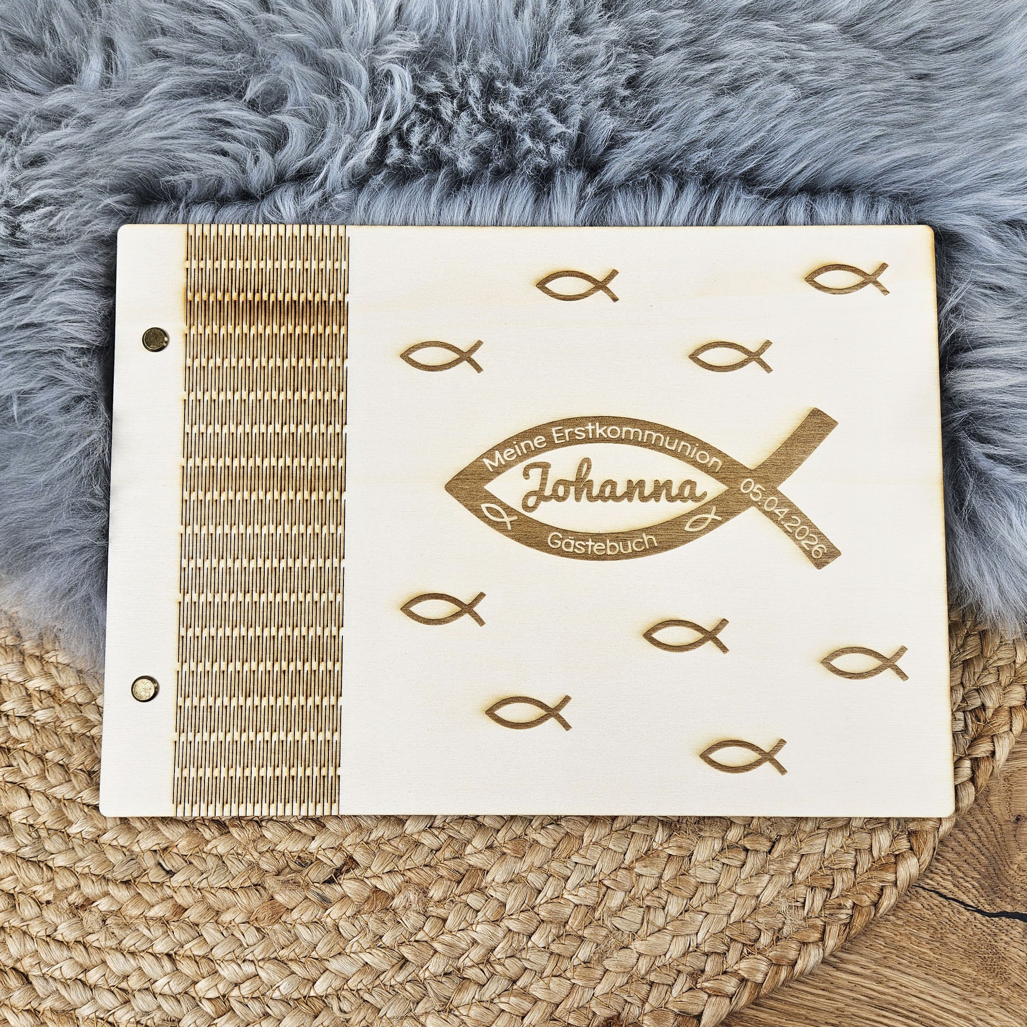 Personalisiertes Holz-Gästebuch zur Kommunion/Konfirmation
