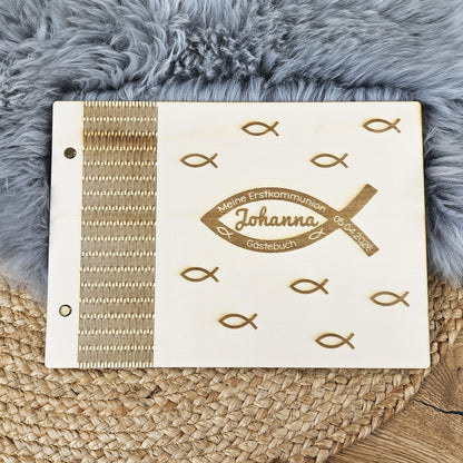Personalisiertes Holz-Gästebuch zur Kommunion/Konfirmation