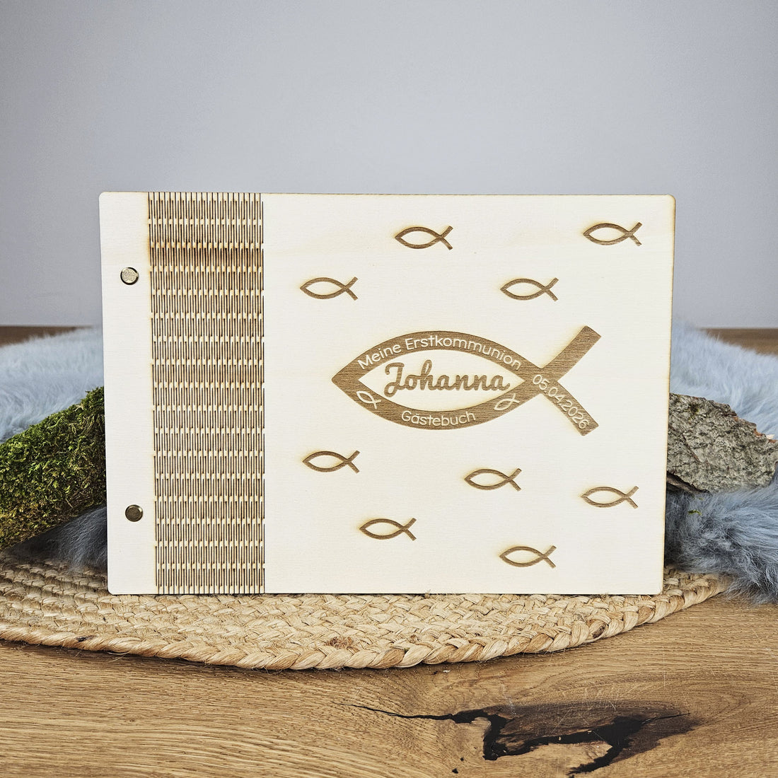 Personalisiertes Holz-Gästebuch zur Kommunion/Konfirmation