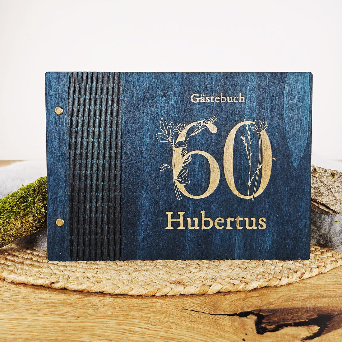 Personalisiertes Holz-Gästebuch Geburtstag, Farbwahl, Motiv &quot;große Zahl&quot;, Holzbuch