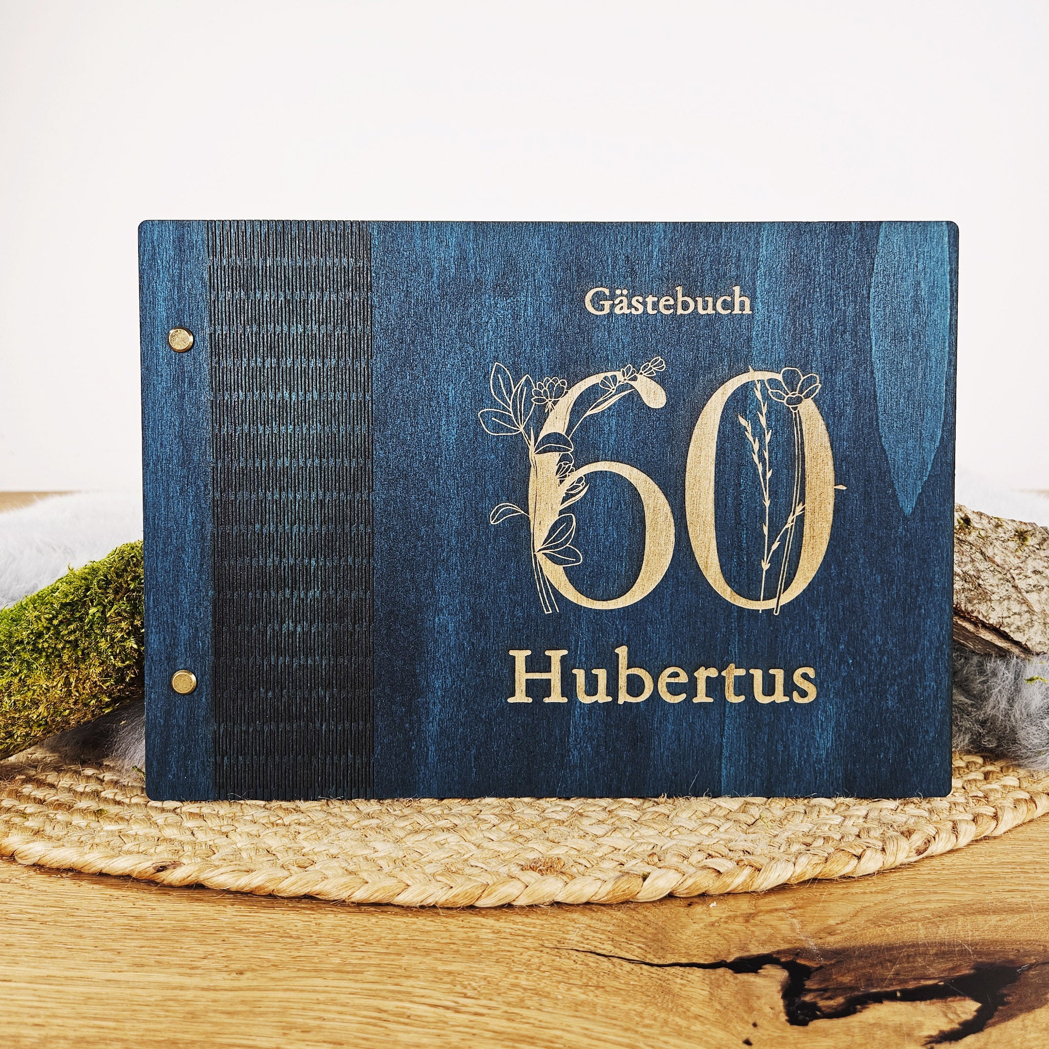 Personalisiertes Holz-Gästebuch Geburtstag, Farbwahl, Motiv &quot;große Zahl&quot;, Holzbuch