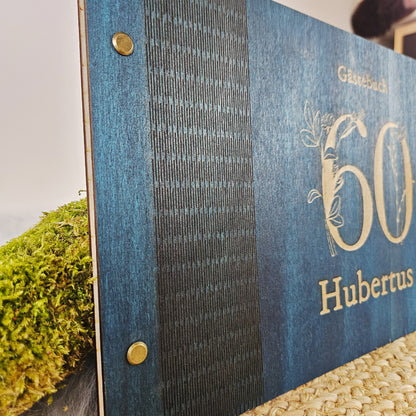 Personalisiertes Holz-Gästebuch Geburtstag, Farbwahl, Motiv &quot;große Zahl&quot;, Holzbuch