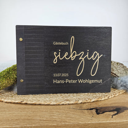 Personalisiertes Holz-Gästebuch Geburtstag, Farbwahl, Motiv &quot;geschriebene Zahl&quot;, Holzbuch
