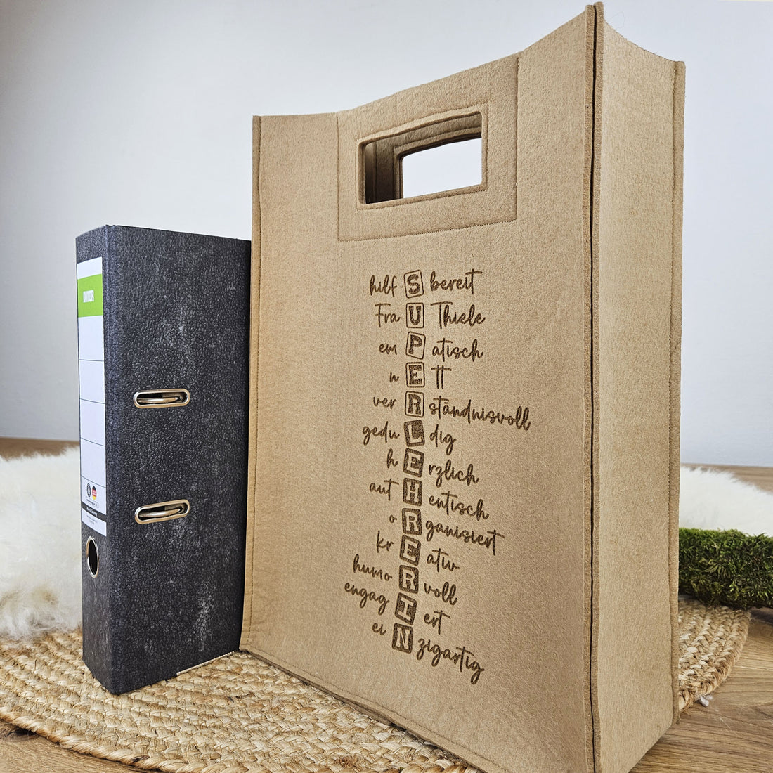 XL Lehrertasche mit Holzboden, Abschiedsgeschenk Lehrerin, Geschenk Lehrerin, personalisierte Geschenke Lehrerin