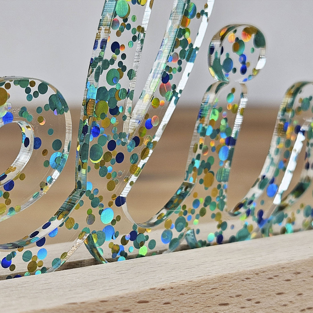 Großes, personalisiertes Nachtlicht Glitter-Konfetti petrol türkis, LED Lampe mit Wunschname personalisiert