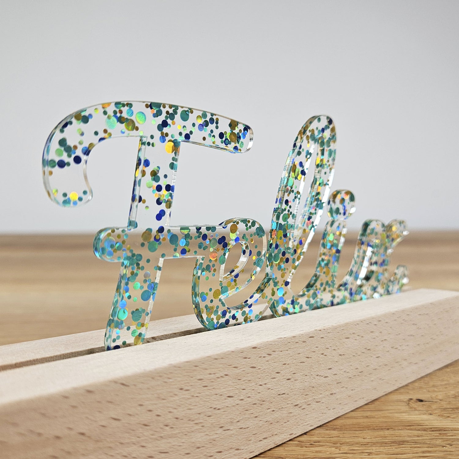 Großes, personalisiertes Nachtlicht Glitter-Konfetti petrol türkis, LED Lampe mit Wunschname personalisiert