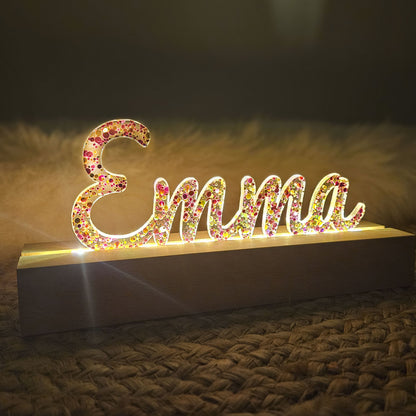 Großes, personalisiertes Nachtlicht Glitter-Konfetti pink gold, LED Lampe mit Wunschname personalisiert
