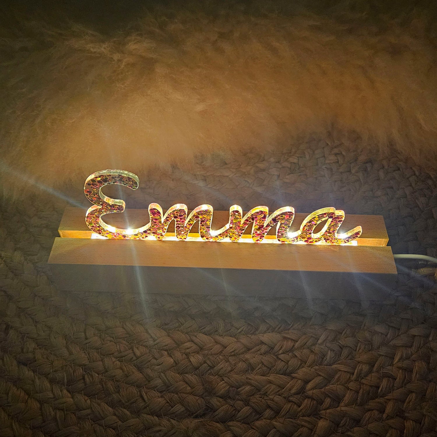 Großes, personalisiertes Nachtlicht Glitter-Konfetti pink gold, LED Lampe mit Wunschname personalisiert