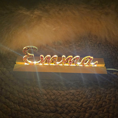 Großes, personalisiertes Nachtlicht Glitter-Konfetti pink gold, LED Lampe mit Wunschname personalisiert