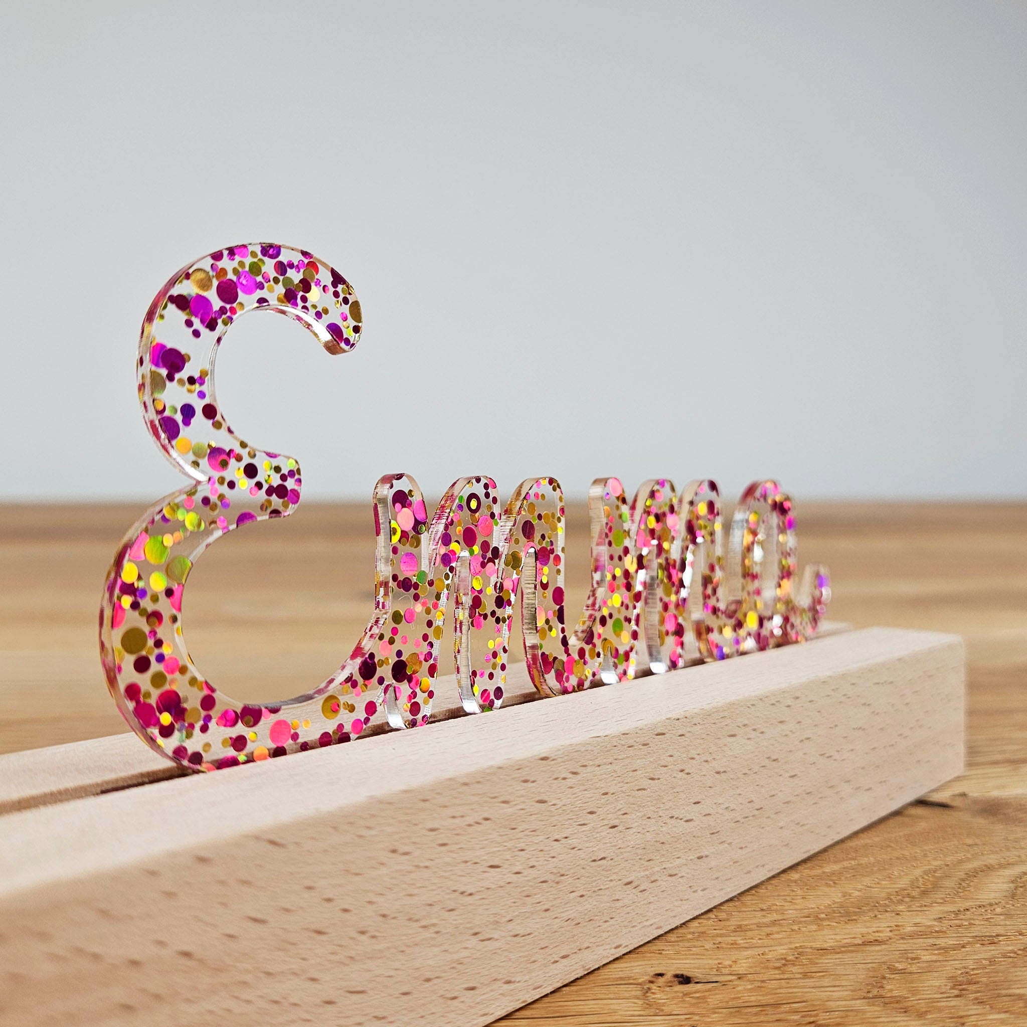 Großes, personalisiertes Nachtlicht Glitter-Konfetti pink gold, LED Lampe mit Wunschname personalisiert