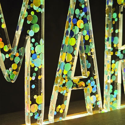 Großes, personalisiertes Nachtlicht Glitter-Konfetti petrol türkis, LED Lampe mit Wunschname personalisiert
